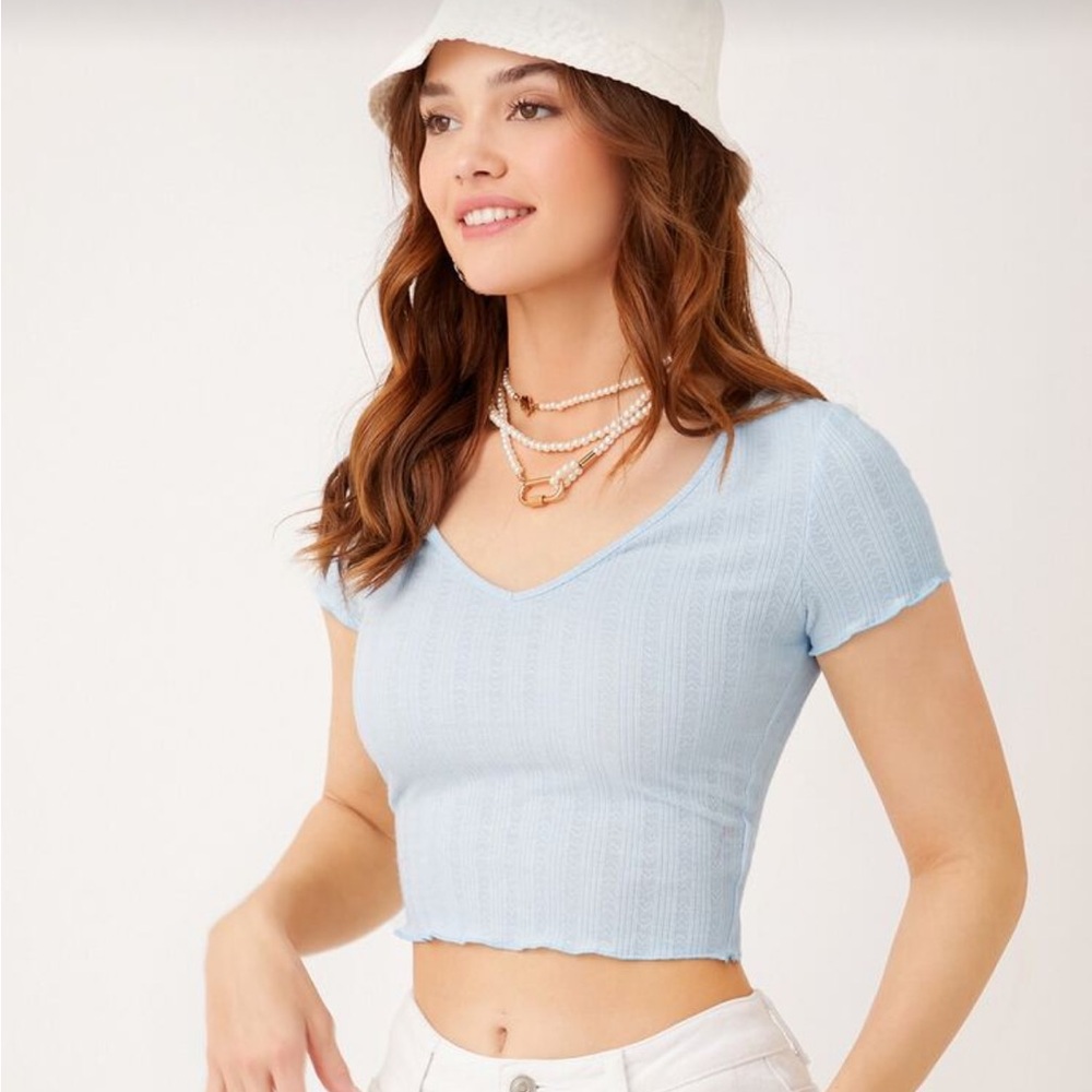 Women's Light Blue Ruffle Crop Top - Picture 4 of 4